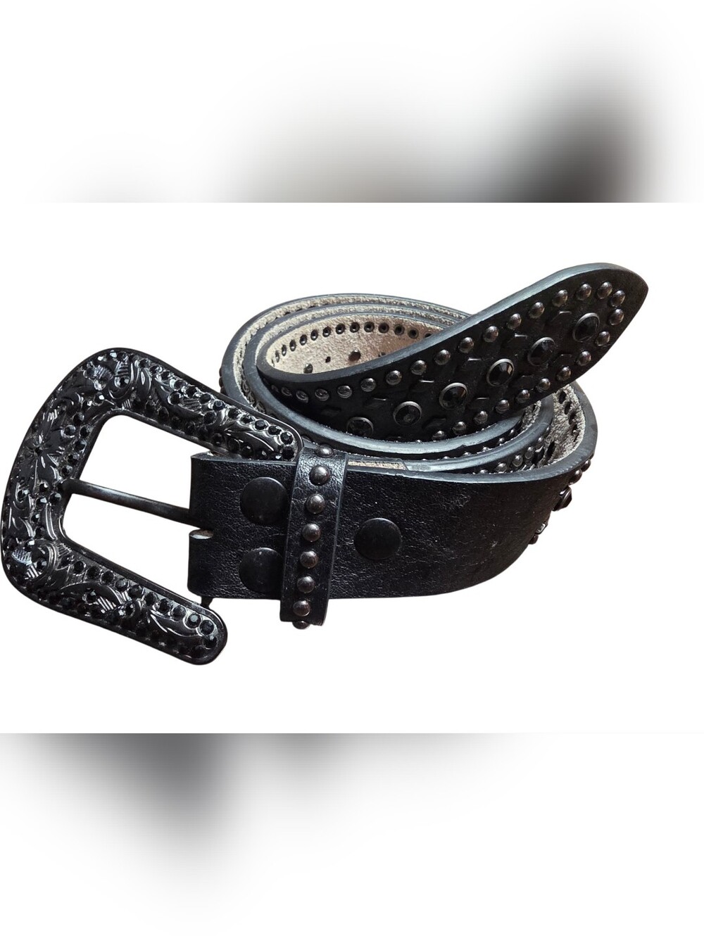 Nocona Women's Rhinestone Studded Leather Belt-Black Size L - Picture 5 of 6
